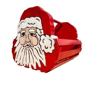 Vintage Signed Santa holiday basket decor.Hand-painted Christmas gift. “HEH BAH”